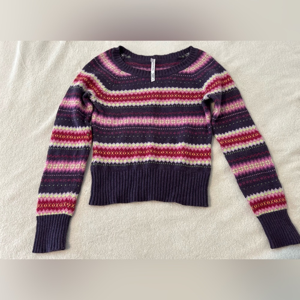 Aeropostale Girls Fair Isle Sweater Purple Pink Angora Blend Size M